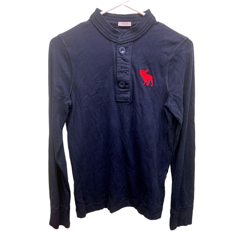 Abercrombie & Fitch Blue Moose Logo Muscle Henley Jersey LS Pullover Size S